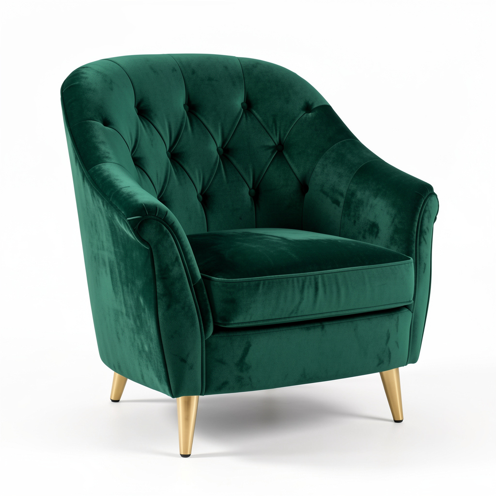 Velvet accent chair in emerald green